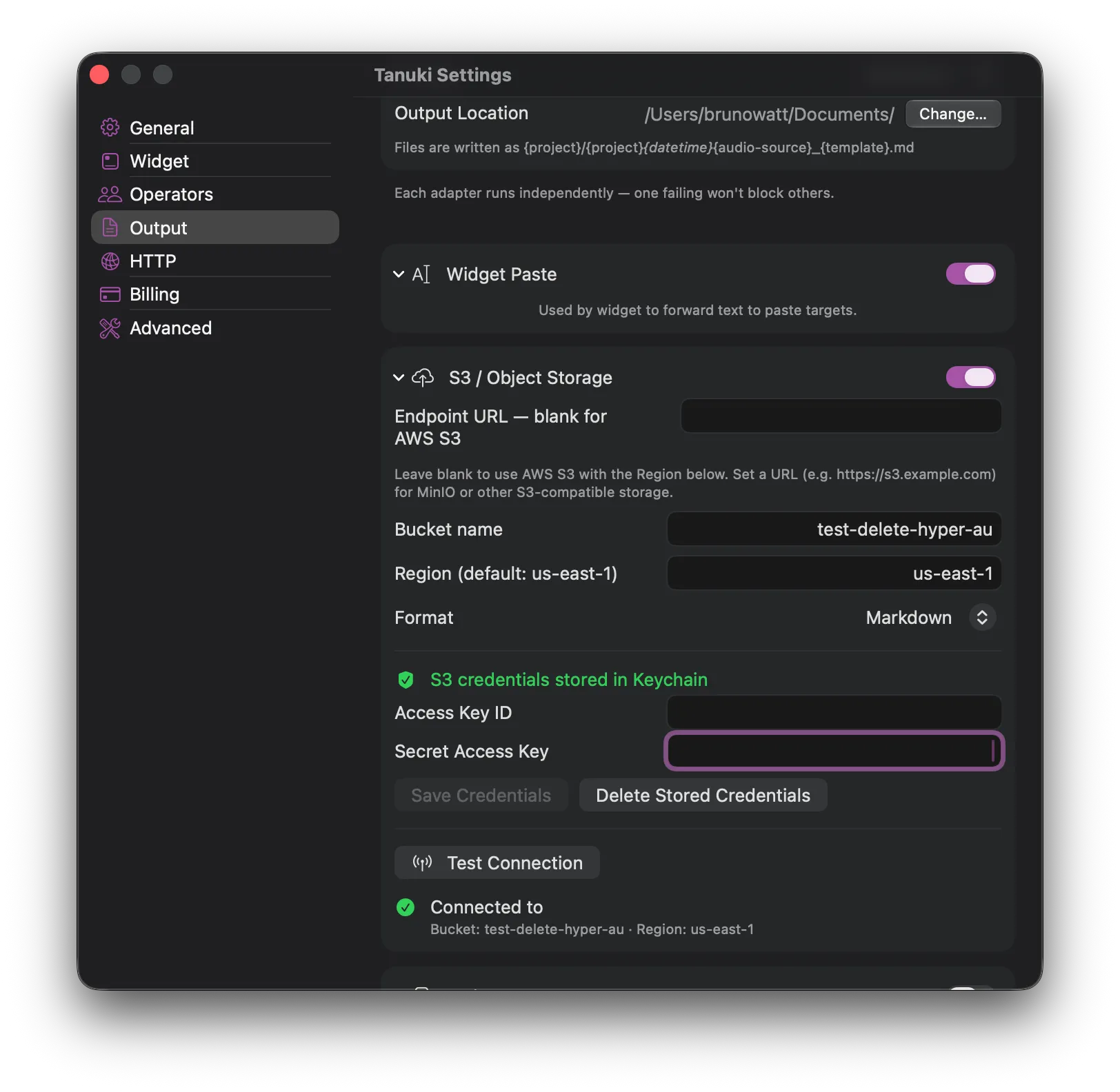 Output Adapters config pane